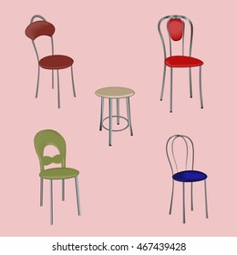 Vector illustration of a group of detached modern design chairs on a pink background