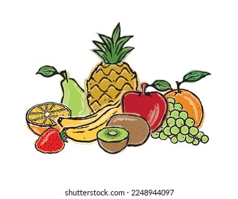 Vector illustration of a group of different fruits 