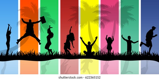 vector illustration group of different people on colored background
