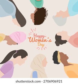 Vector illustration of a group of diverse multiracial women in conjunction with International Women's Day on 8 March
