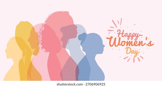 Vector illustration of a group of diverse multiracial women in conjunction with International Women's Day on 8 March