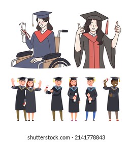 Vector illustration of a group of education scholars cartoon graphics. top view, perfect for background, wallpaper and celebrating graduation day