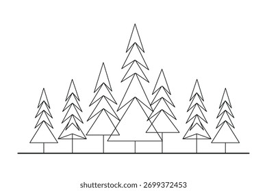 Vector illustration of group of evergreen trees in a forest