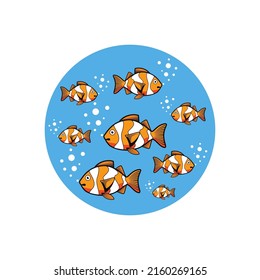 vector illustration of a group of fish swimming in the sea