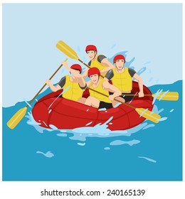 vector illustration group of fun rafting boat