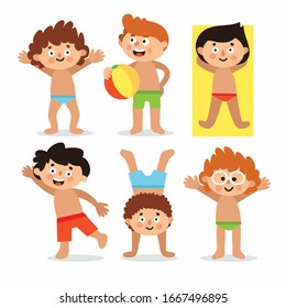 Vector illustration group of happy children on the beach