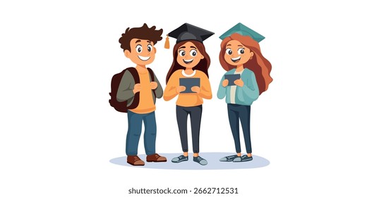 vector illustration of a group of happy students