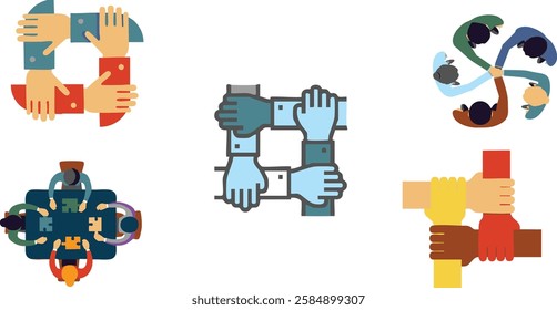 Vector Illustration of a Group Holding Hands, Connected Together – 'Strength in Unity' Theme, Perfect for Business, Websites, School Presentations, and More