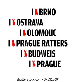 Vector illustration of a group inscriptions. Czech cities.