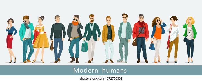 Vector illustration. A group of modern people. Communication