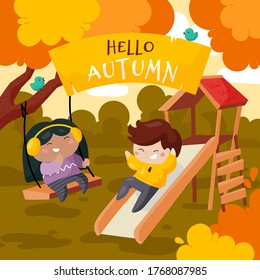 A vector illustration of a group of multi-ethnic children playing outdoor