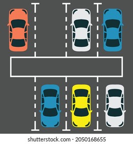 Vector illustration of a group of parked cars, seen in the top view