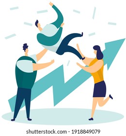 Ilustración vectorial de un grupo de personajes Equipo exitoso. Preparar el inicio de un proyecto empresarial. El ascenso de la carrera al éxito.