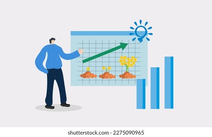 vector illustration a group of people characters are thinking over an idea. prepare a business project start up. rise of the career to success, flat color icons, business analysis vector