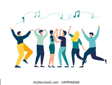 vector illustration, a group of people dancing and having fun to the music vector