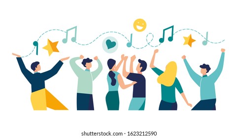 vector illustration, a group of people dancing and having fun to the music