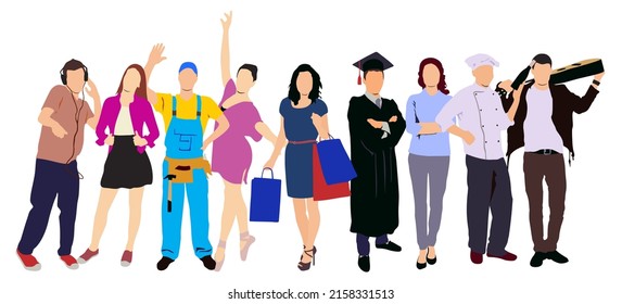 vector illustration of group of people of different profession and occupation