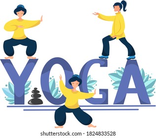 Ilustración vectorial de una mujer que realiza ejercicios de yoga