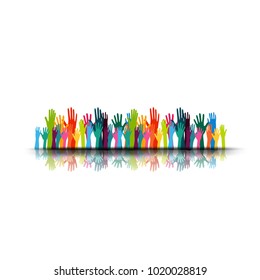 vector illustration of a group people hands up
