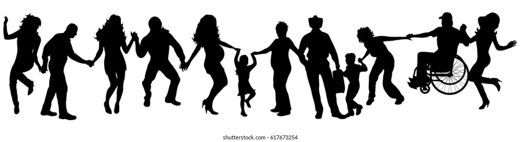vector illustration group of people holding hands