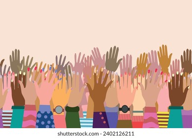 vector illustration of a group of people raising their hands