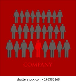 Vector illustration of Group of people. Red background