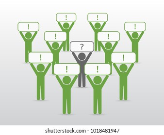 Vector illustration of group of people standing with posters. Business concept of teamwork, leadership or individuality can be used for slide presentation, advertisement or training.