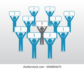 Vector illustration of group of people standing with posters. Business concept of teamwork, leadership or individuality can be used for slide presentation, advertisement or training.