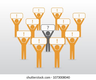 Vector illustration of group of people standing with posters. Business concept of teamwork, leadership or individuality can be used for slide presentation, advertisement or training.