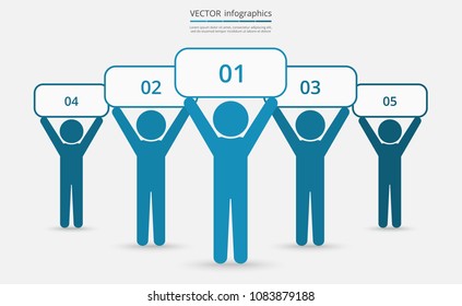 Vector illustration of group of people standing with posters. Business concept of teamwork, leadership or individuality can be used for slide presentation, advertisement or training.