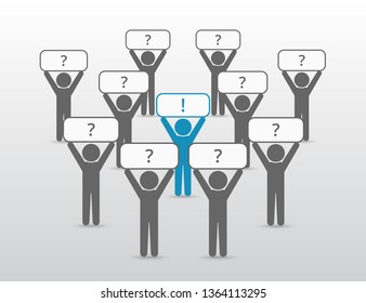 Vector illustration of group of people standing with posters. Business concept of teamwork, leadership or individuality can be used for slide presentation, advertisement or training.
