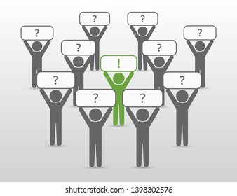 Vector illustration of group of people standing with posters. Business concept of teamwork, leadership or individuality can be used for slide presentation, advertisement or training.