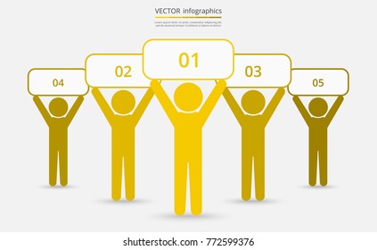 Vector illustration of group of people standing with posters. Business concept of teamwork, leadership or individuality can be used for slide presentation, advertisement or training.