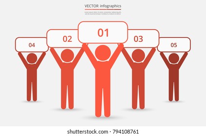Vector illustration of group of people standing with posters. Business concept of teamwork, leadership or individuality can be used for slide presentation, advertisement or training.
