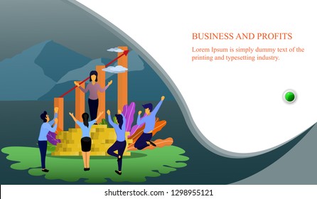 vector illustration, group of people who get profits from investments,   Sharing company profits with investors and areas to enter text for presentation.   