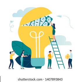 Vector illustration of a group of people who invest in the idea, the concept of value, shopping-vector