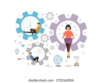 Ilustración vectorial de un grupo de personas que trabajan en una computadora de una red, trabajo en equipo