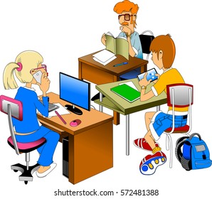 Vector - A vector illustration of a group of peoples in the library