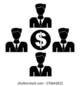 Vector Illustration of Group of Persons with Dollar Icon in Black
