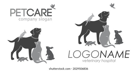 Vector illustration with a group of pets 