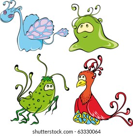 vector illustration of a group of positive monsters.