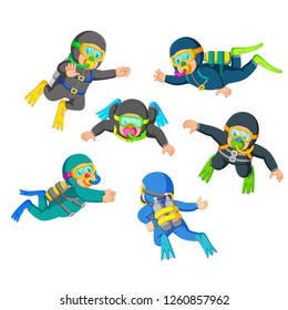 vector illustration of a group of professional diver with the good posing