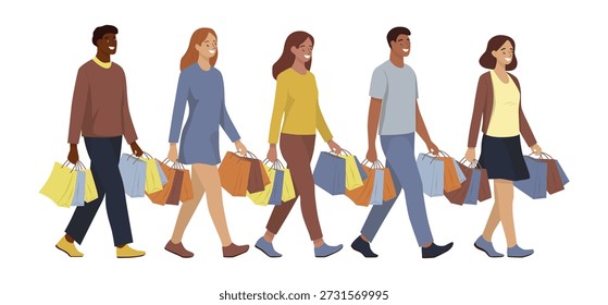 Ilustración vectorial Compras en grupo y emoción 