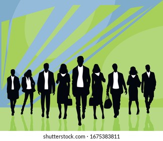 Vector illustration of a group of silhouettes of business people