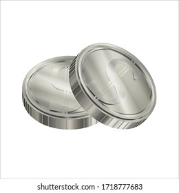 Vector illustration. A group of silver coins imitating a gradient, 3D effect.