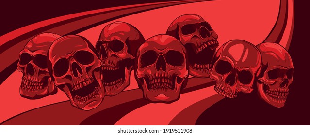 Vector illustration group skulls on colored background