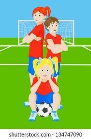 vector illustration of a group of soccer girls