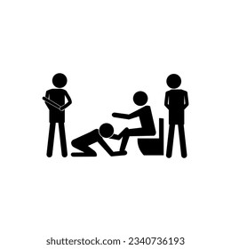 Un grupo de ilustraciones vectoriales de estudiantes o escolares que matan y presionan a un hombre que suplica piedad por el suelo. Concepto de discriminación, racismo y comunicación negativa en la escuela y la sociedad