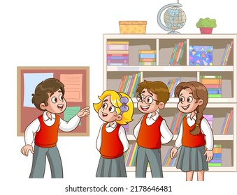 vector illustration of a group of students talking in class