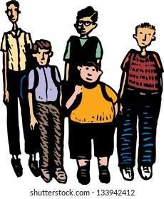 Vector illustration of a group of teen boys